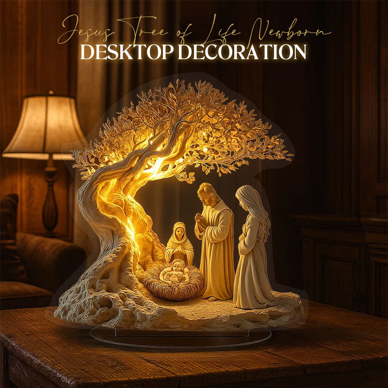 Jesus Livets Träd™ – Nyfödd Skrivbordsdekoration med Ljus ✨