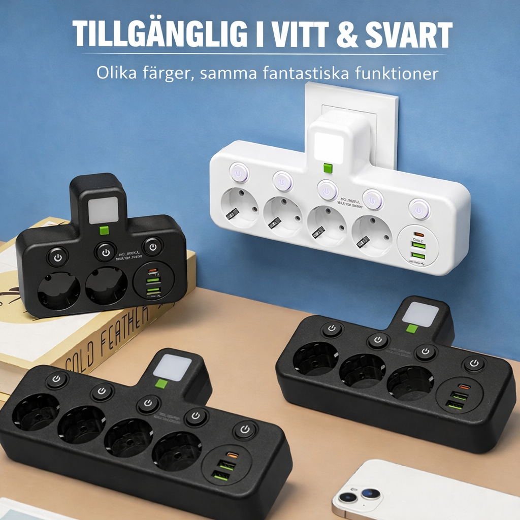All-i-ett Grenuttag med USB & Nattlampa