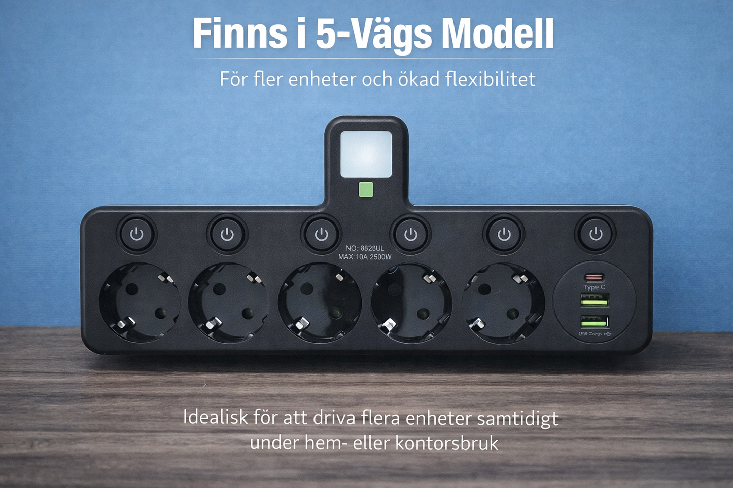 All-i-ett Grenuttag med USB & Nattlampa