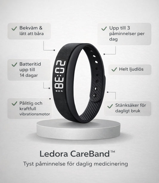 Ledora CareBand™ – Tyst medicinpåminnelse – för dig eller någon du bryr dig om
